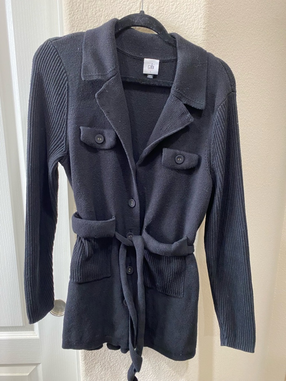 CAbi Black Knit Belted Jackie Cardigan